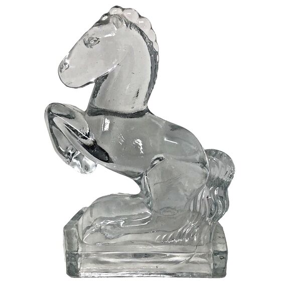 LE Smith Glass Horse Bookends Clear Equestrian Vintage MCM 8" tall Set of 2 - Picture 5 of 12